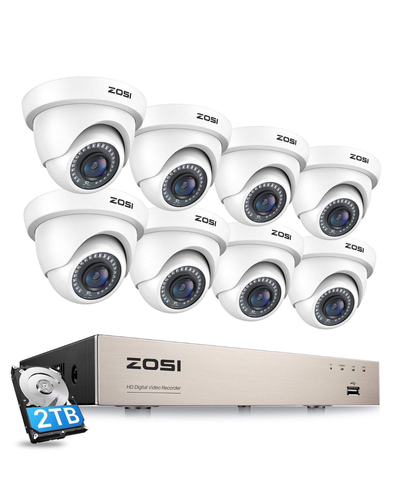 ZOSI 5MP Lite HDMI 8CH DVR 1080P H.265 CCTV Security Camera System Night Vision
