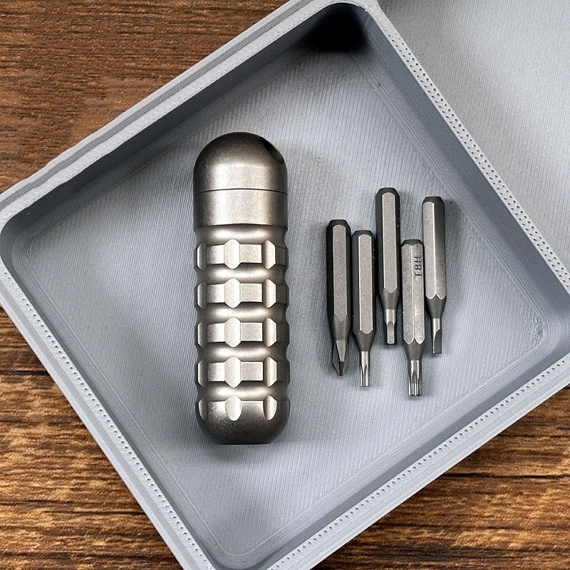 Screwdriver Bit Set with Waterproof Titanium Damascus Organizer Holder Magnetic