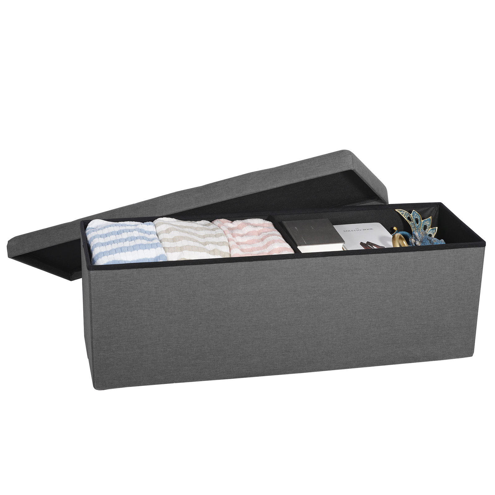 43" Storage Bench Folding Footrest Stool Toy Chest for Living Room Grey 18lbs