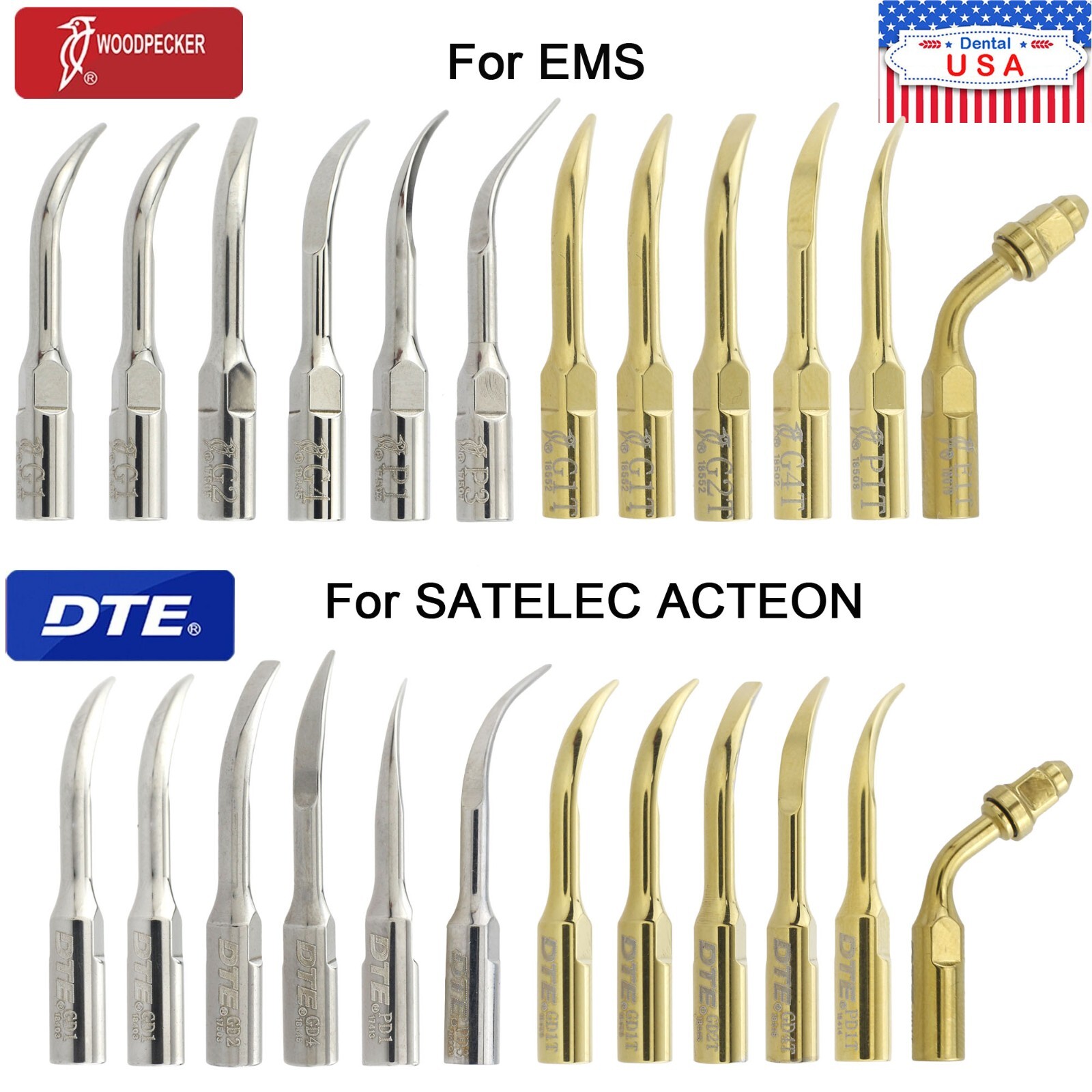 Woodpecker DTE Dental Ultrasonic Scaler Tips Scaling Perio SATELEC ACTEON EMS P1