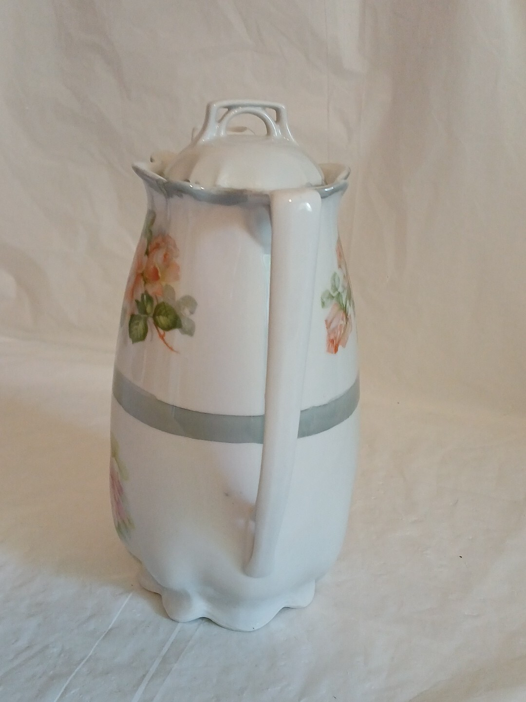 Vintage Porcelain Hand Painted Hot Chocolate Pot Germany Pink Roses 9"