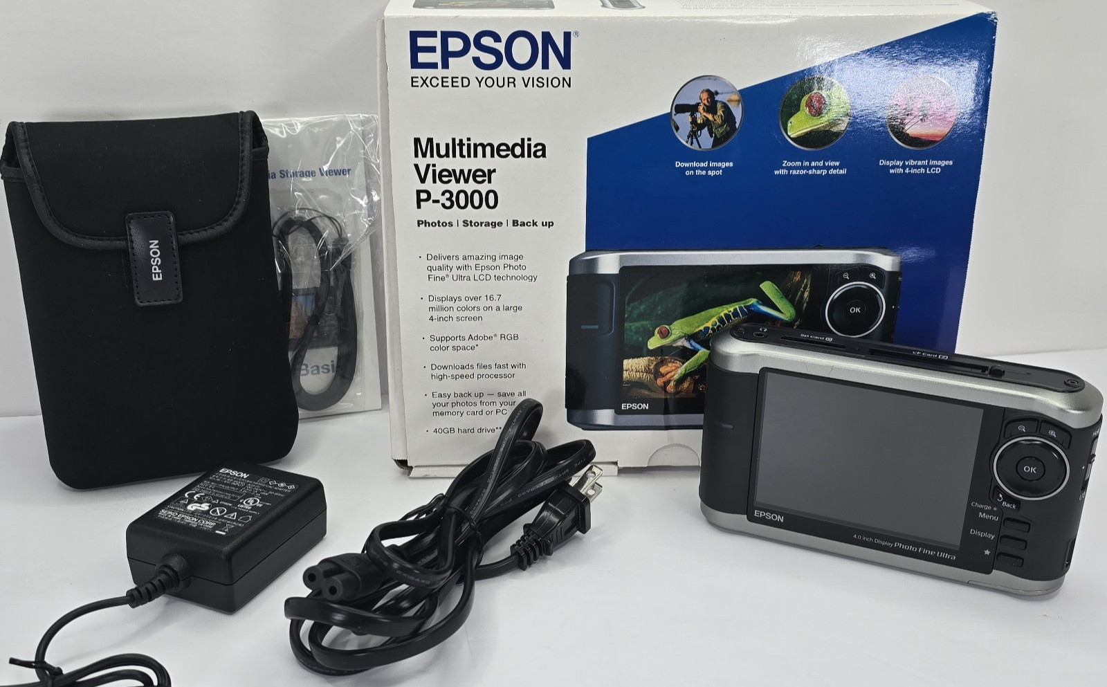 Epson P-3000 Multimedia Storage 4" Display Viewer w/ Charger & Case Tested Works