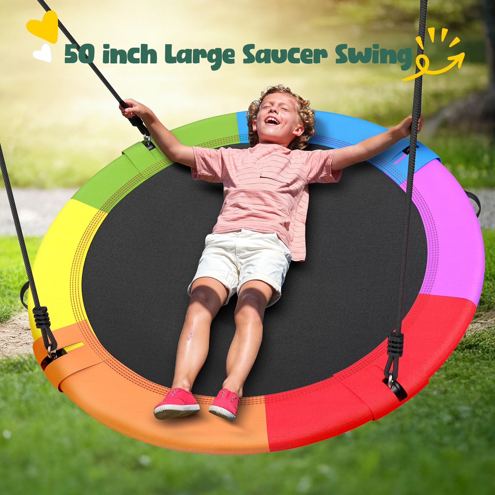 Hapfan Heavy Duty Backyard Swing Set 500lb with 50" Saucer Swing Kids