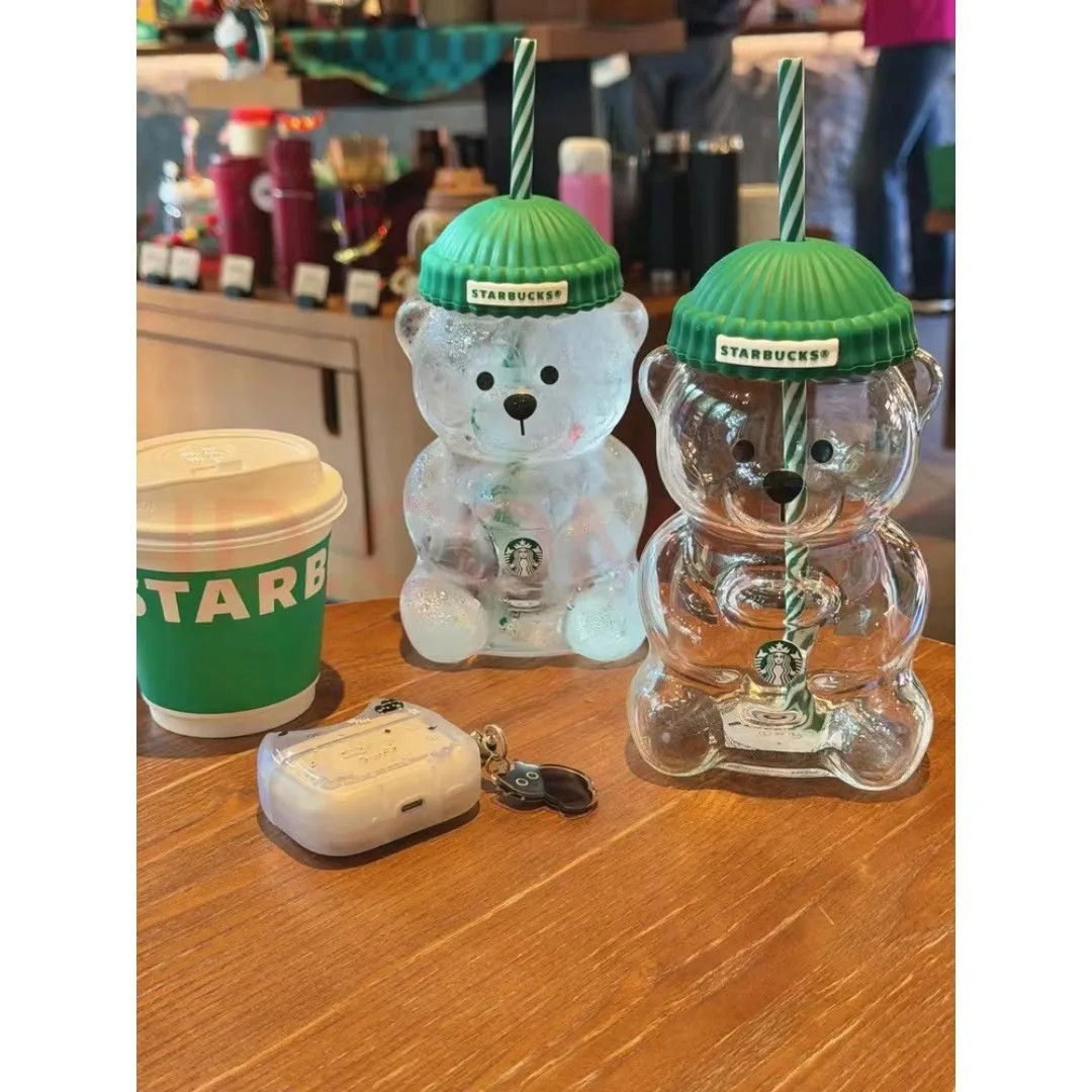 Limited Edition Starbucks Barista Bear Cup Glass Cup With Straw birthday giftLi