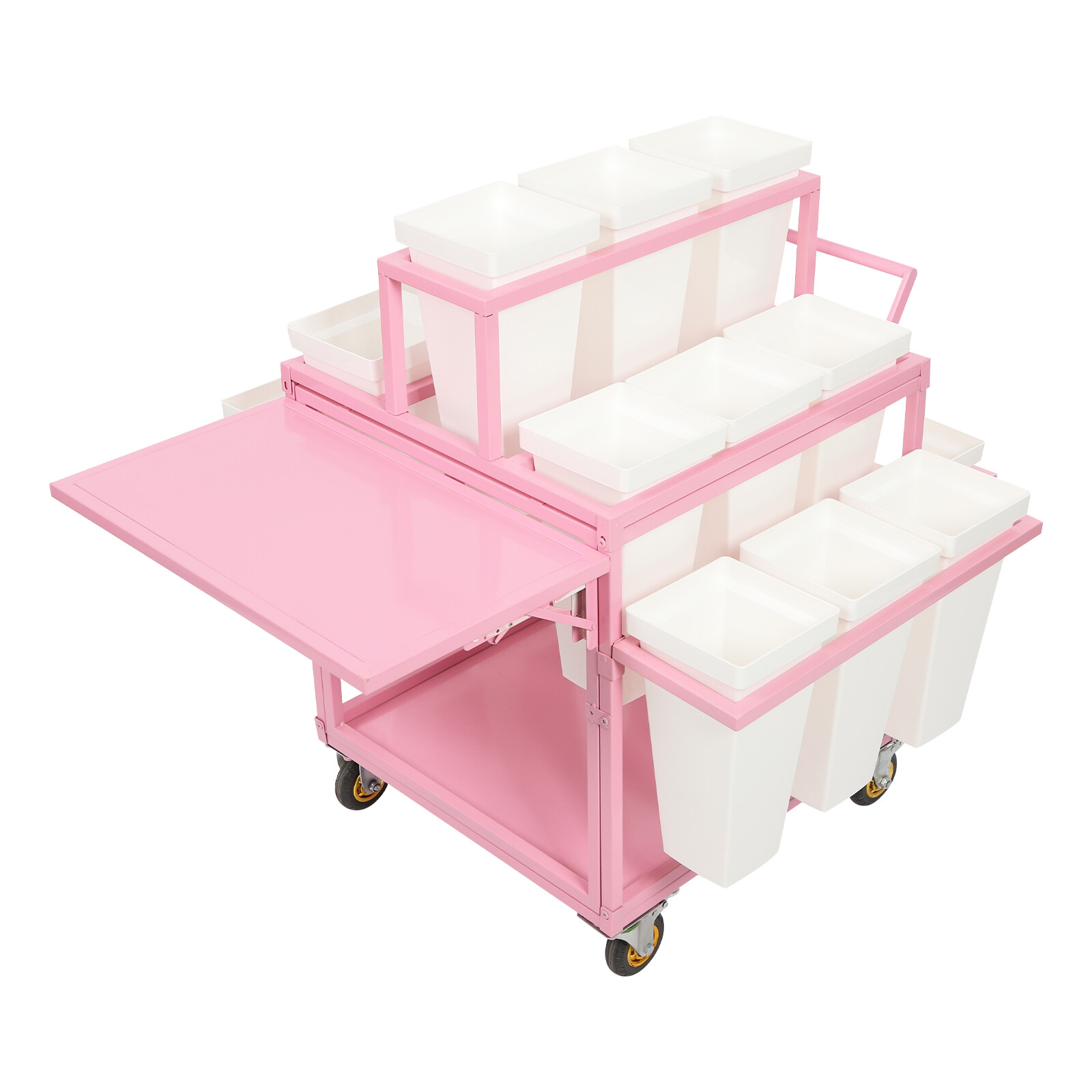 Metal Garden Cart Plant Stand Slide Out Rolling Flower Display Rack for Florist