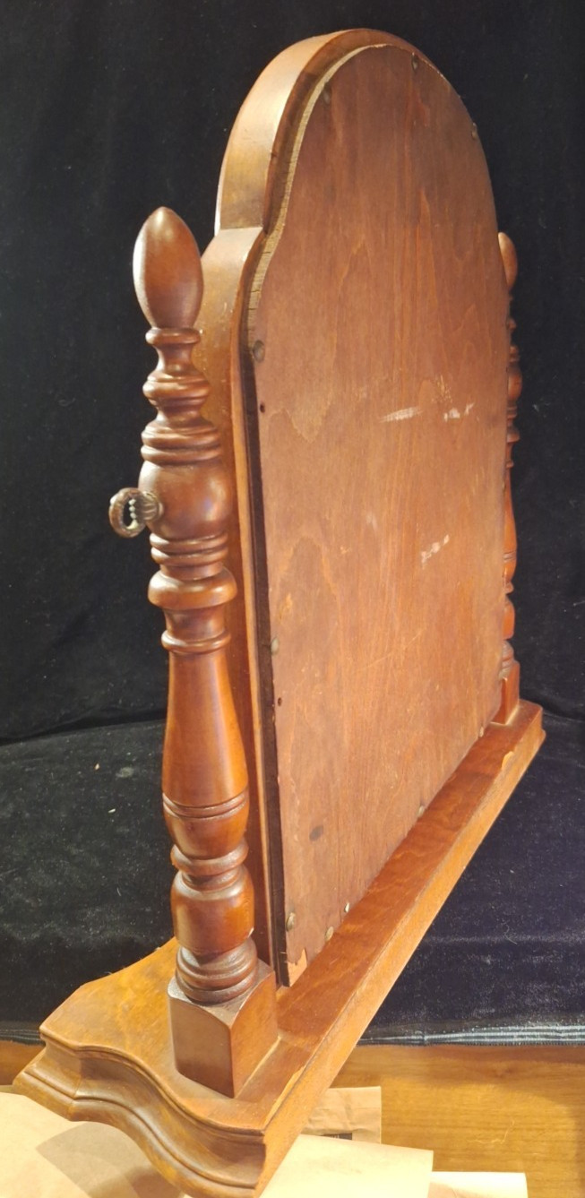 Antique Wood Tabletop Vanity Dressing Table with Falconer Durever Swivel Mirror