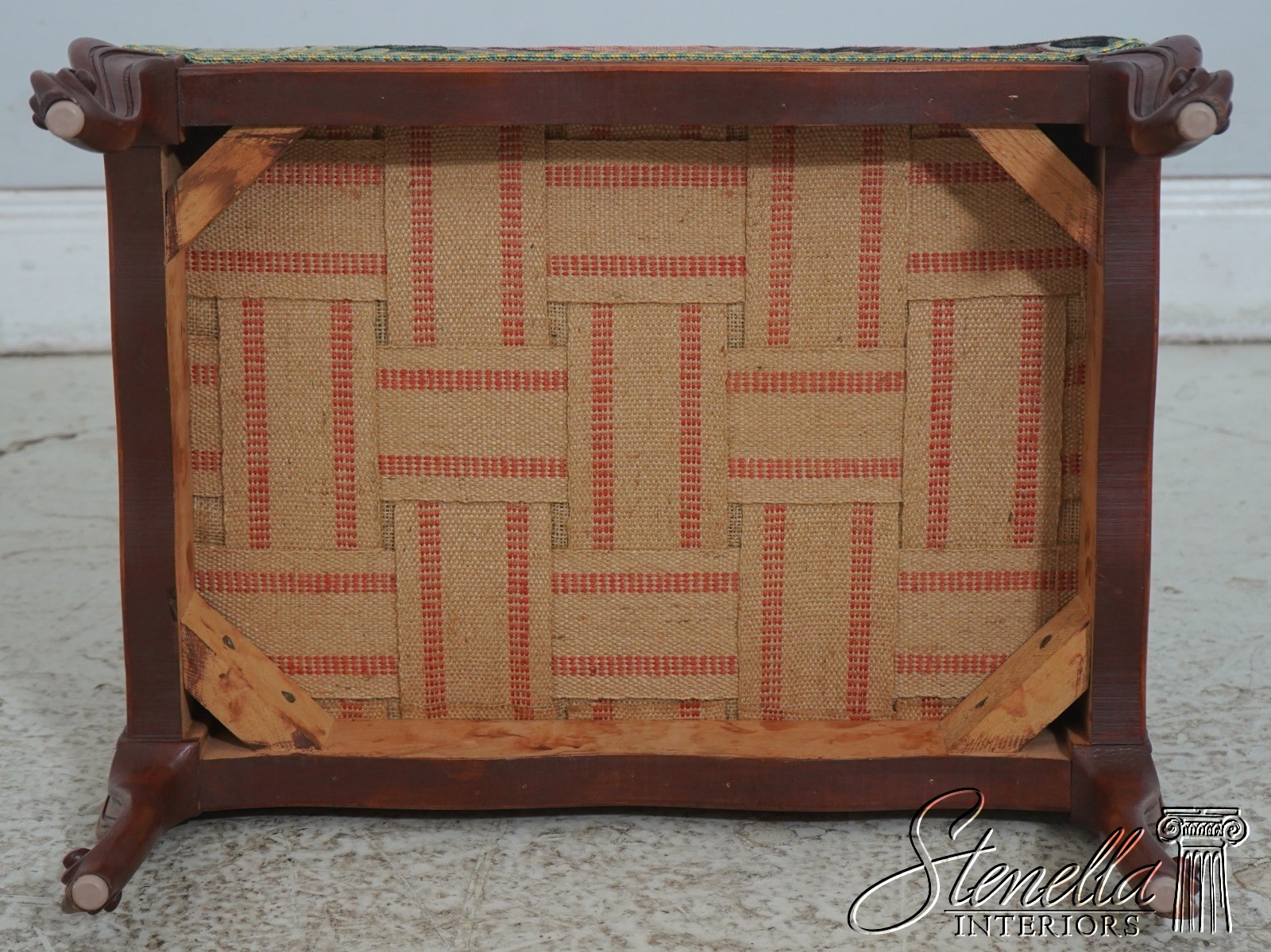 70447: Vintage Country French Mahogany Upholstered Footstool