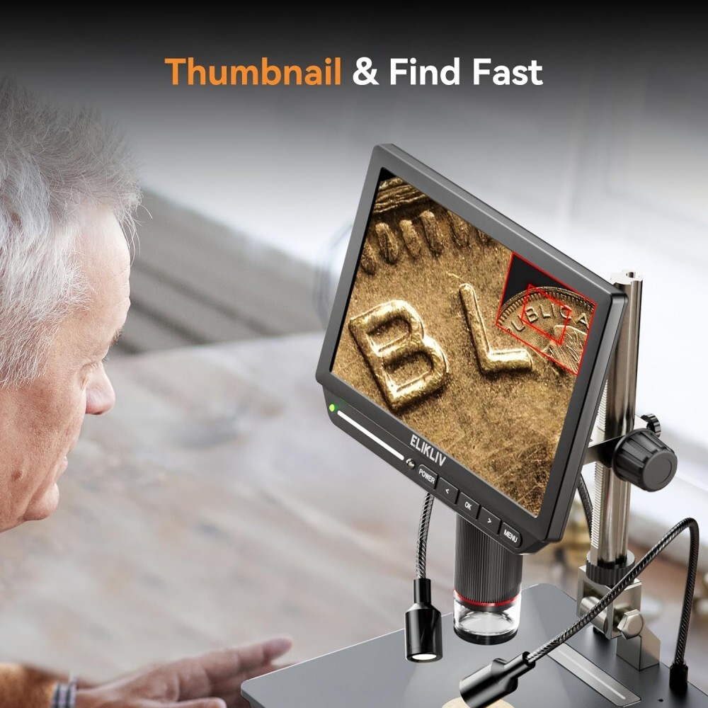 Elikliv 4K LCD Digital Microscope Coin Microscope 2000X 52MP HDMI & USB Welding