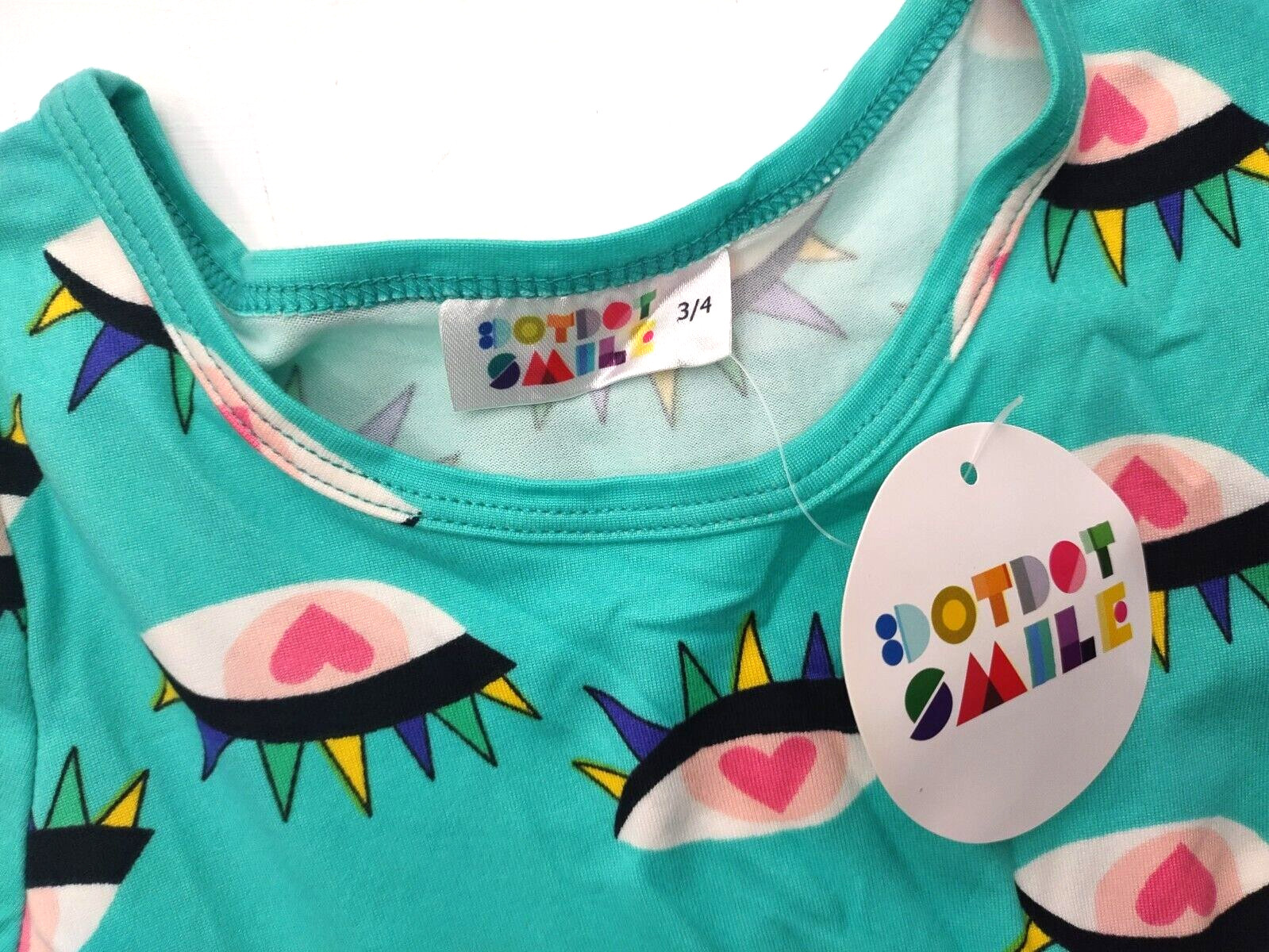 Dot Smile Girls 3 4 Teal Green Spike Eye Heart Cap Sleeve Twirl Dress SOFT NWT