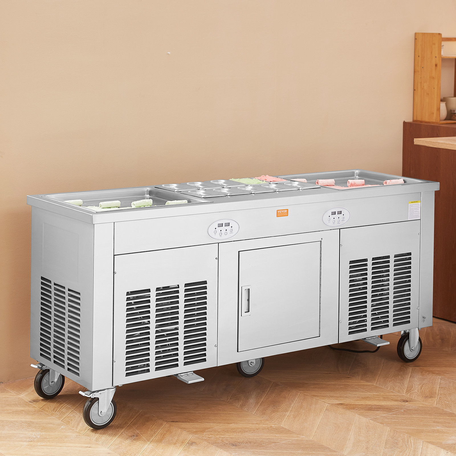 VEVOR Fried Ice Cream Roll Machine Rolled Ice Cream Maker 17.7x17.7 inch 2 Pans