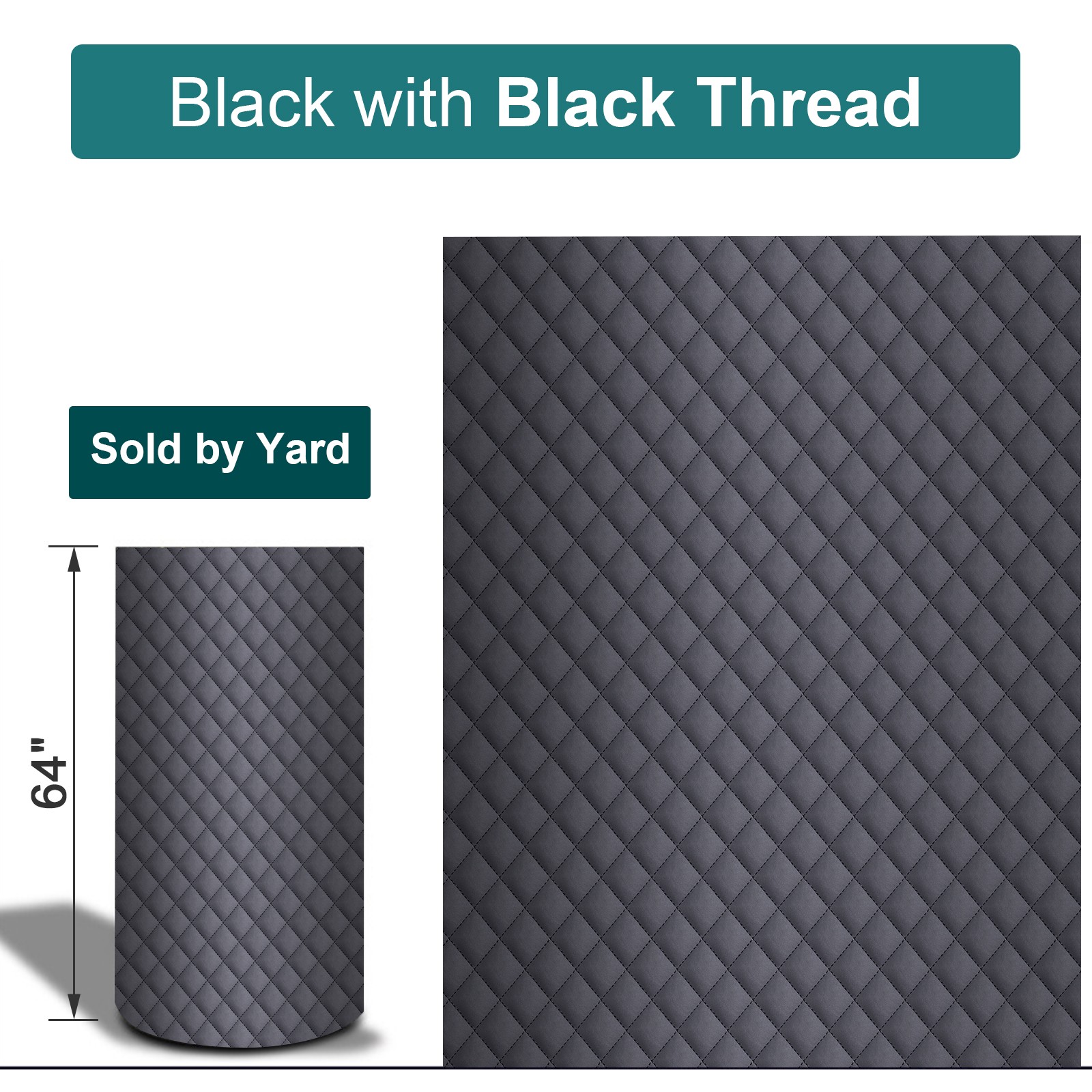 64" Diamond Vinyl Quilted Faux Leather Fabric Foam Backed Car Upholstery By Yard