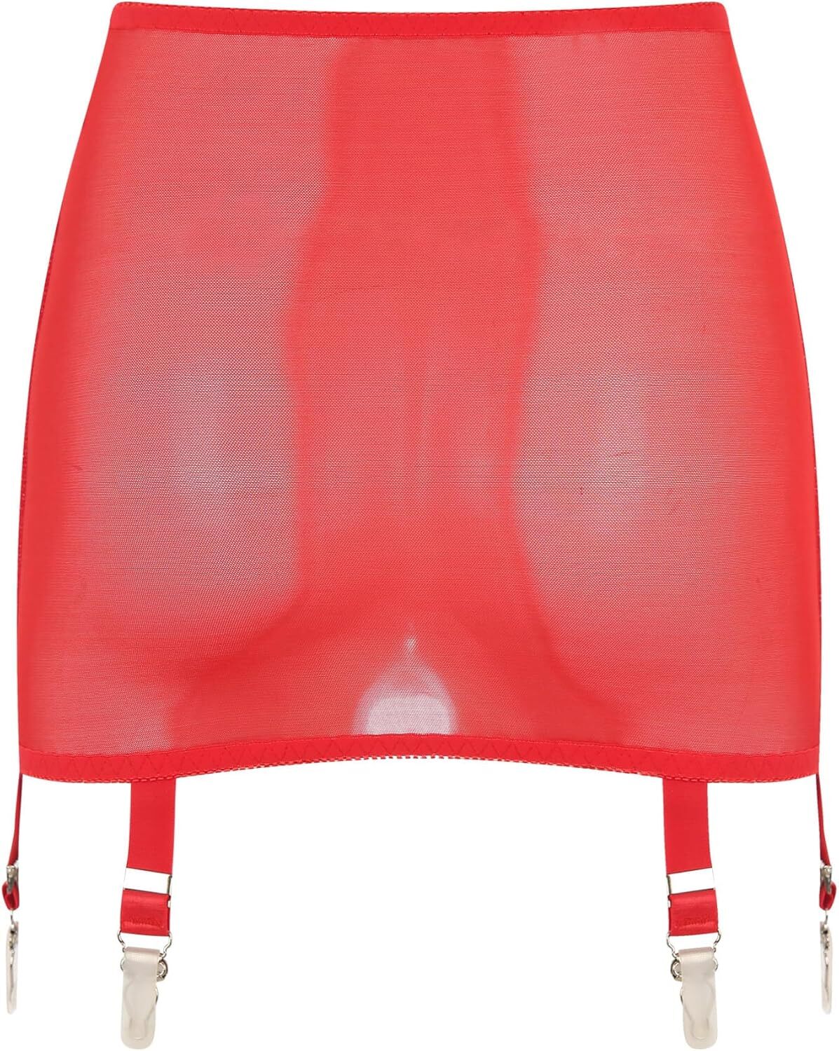 Luxallacki High Waist Sheer Mesh Garter Girdle 6 Straps Belt Mini Skirt Lingerie