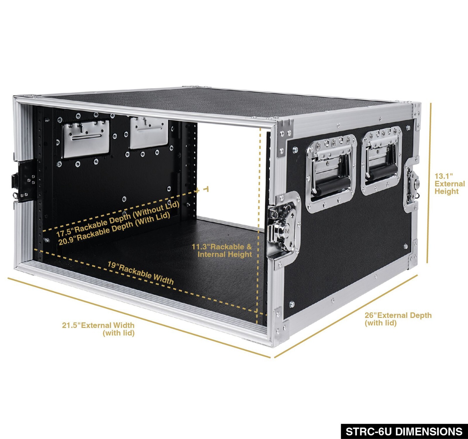 Sound Town 6U Rack Case, 6-Space with 21” Depth Plywood Metal Corners (STRC-6U)