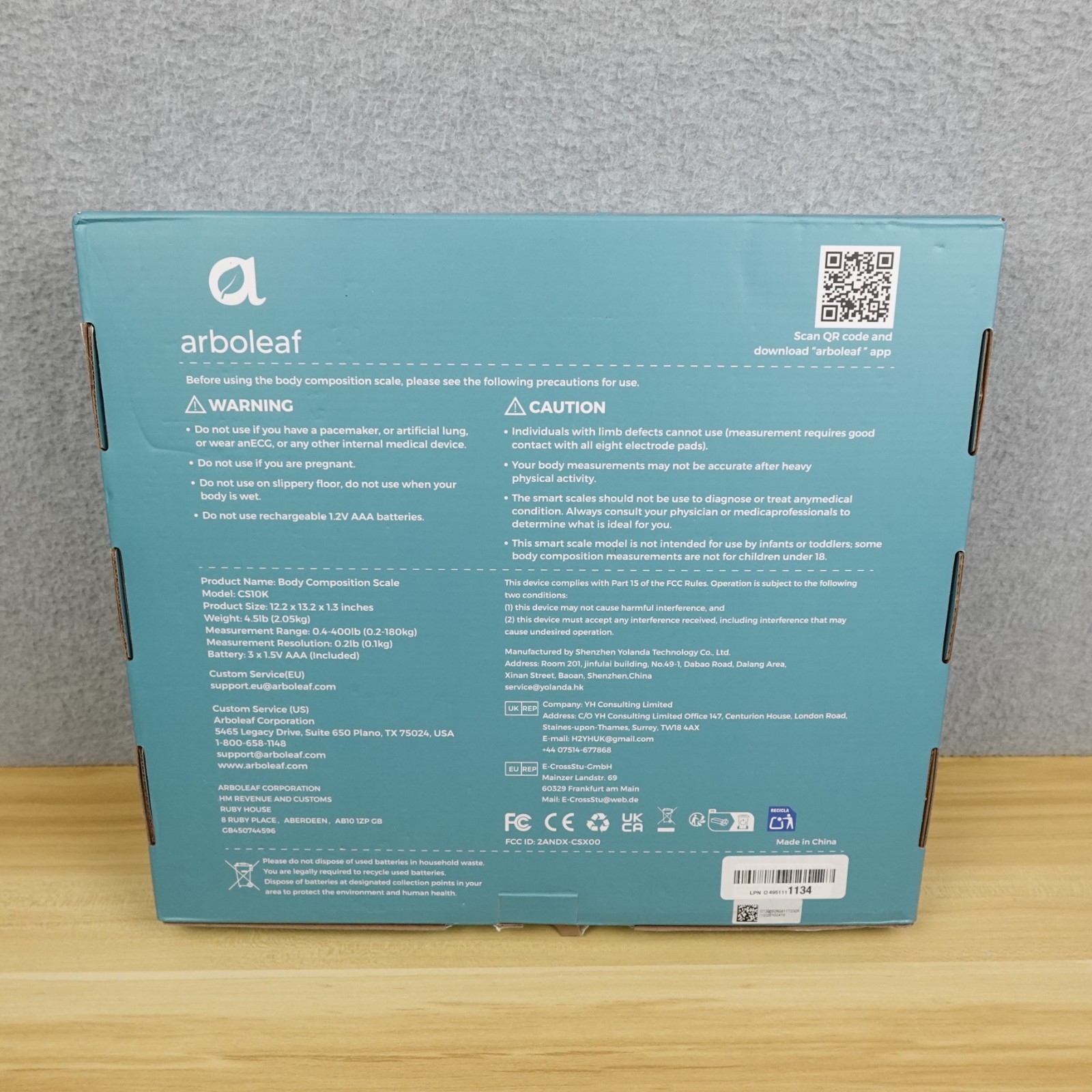 Arboleaf CS10K Eight Electrode Body Composition Smart Digital Scale Black OB