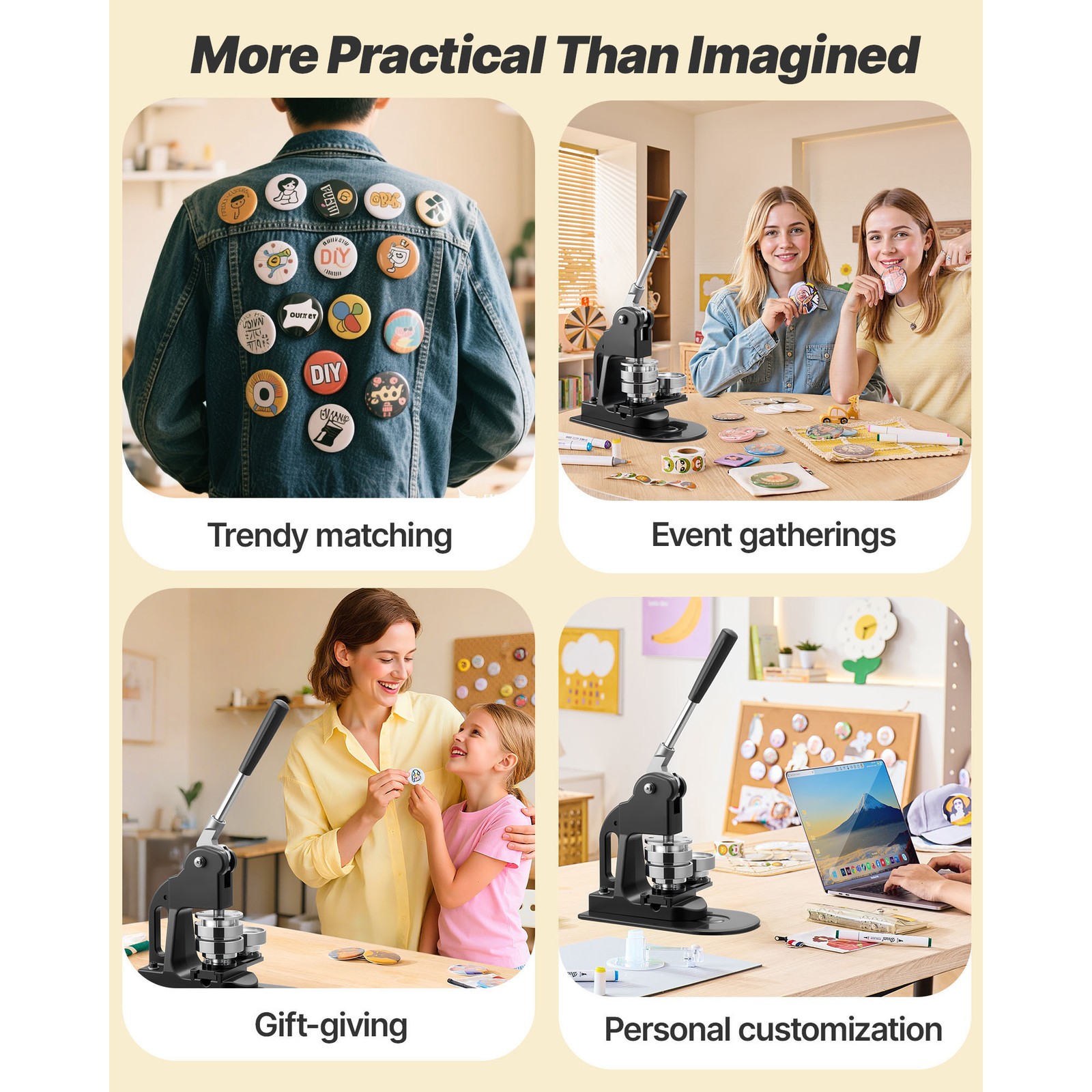 Uimoso Button Maker Machine with 2.25 in Mold and 500 Button Components, Black