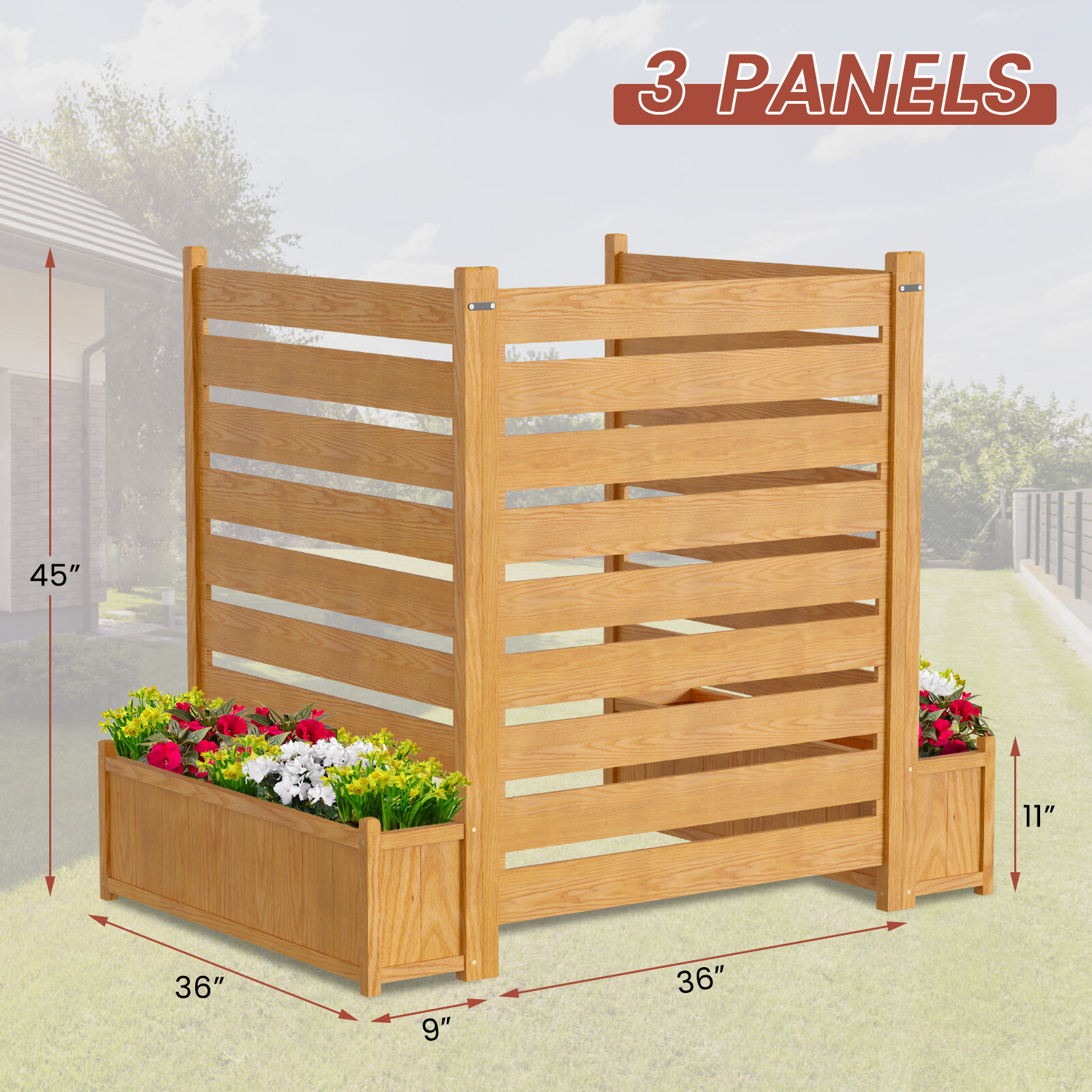 NAIZEA 3 Panels 36"Wx45"H Air Conditioner Fence Privacy Screen with Planter Box