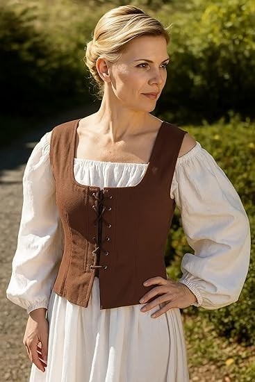 Medieval Wench Pirate Renaissance Costume Reversible Peasant Bodice Brown