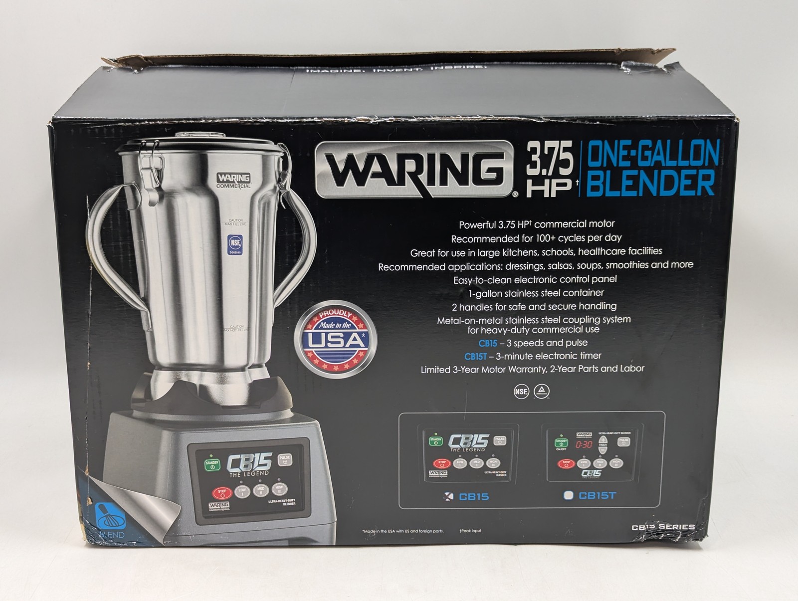 Waring CB15 Heavy Duty One Gallon 3.75HP 3-Speed Commercial Blender