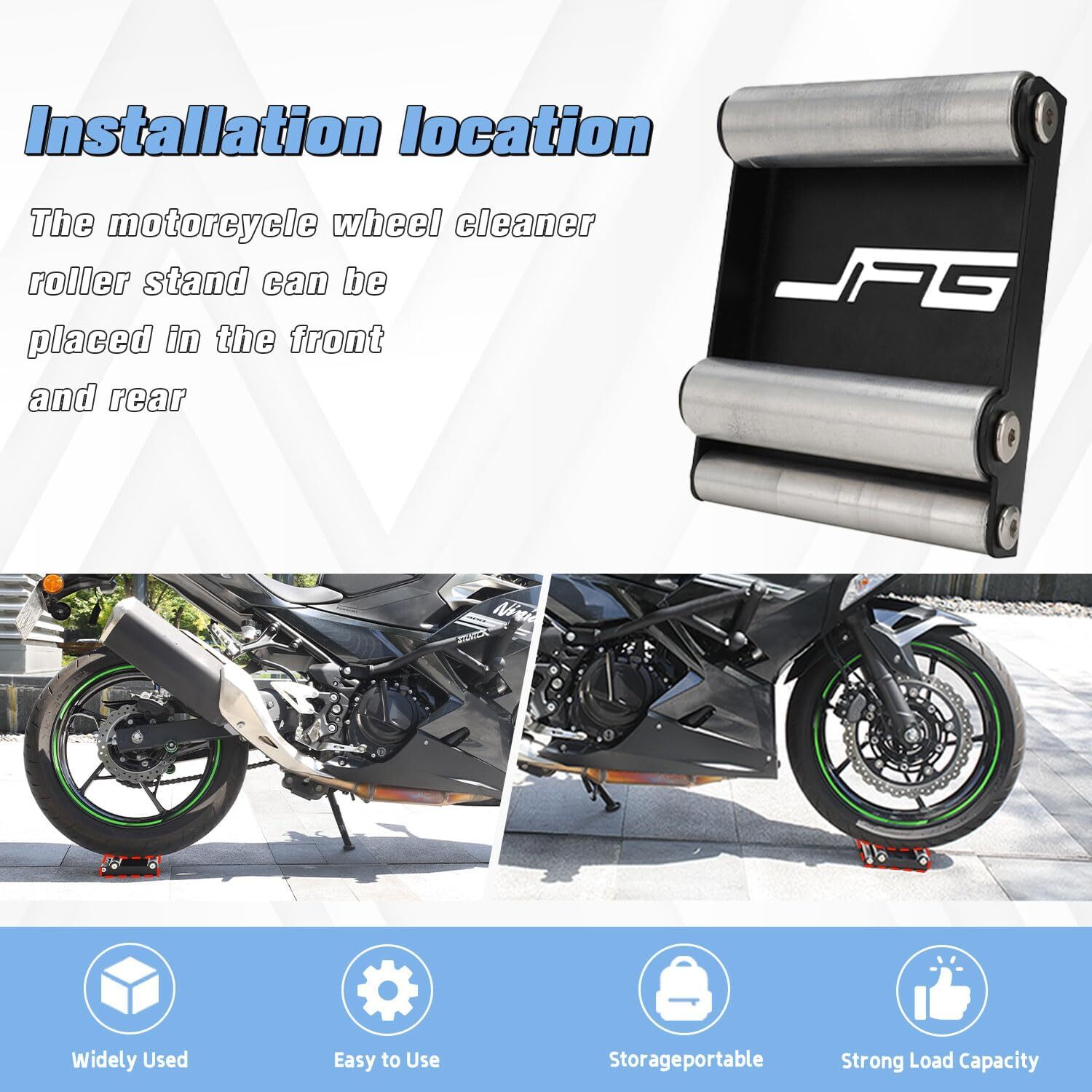 Motorcycle Roller Stand for Wheel Cleaning MAX 500 lbs, Tire Width