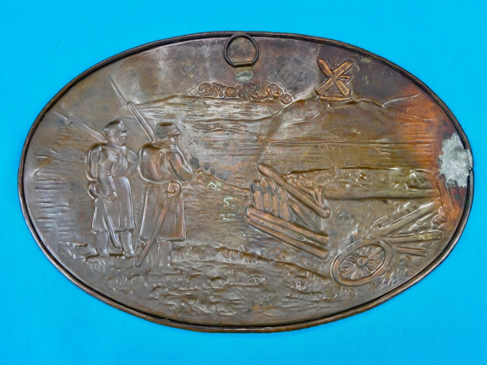 German Germany Antique WW1 Copper Tin Metal Wall Plaque Military Decor