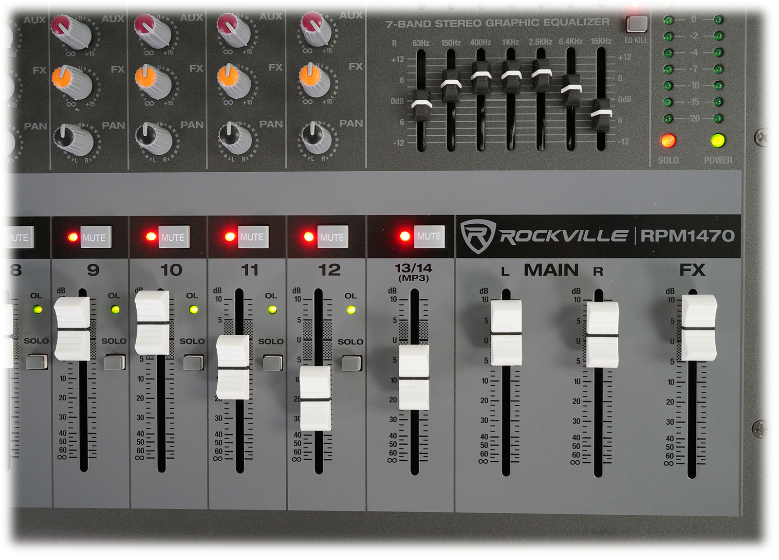 Rockville RPM1470 14-Channel 6000w Powered Mixer, USB, Effects For Church/School