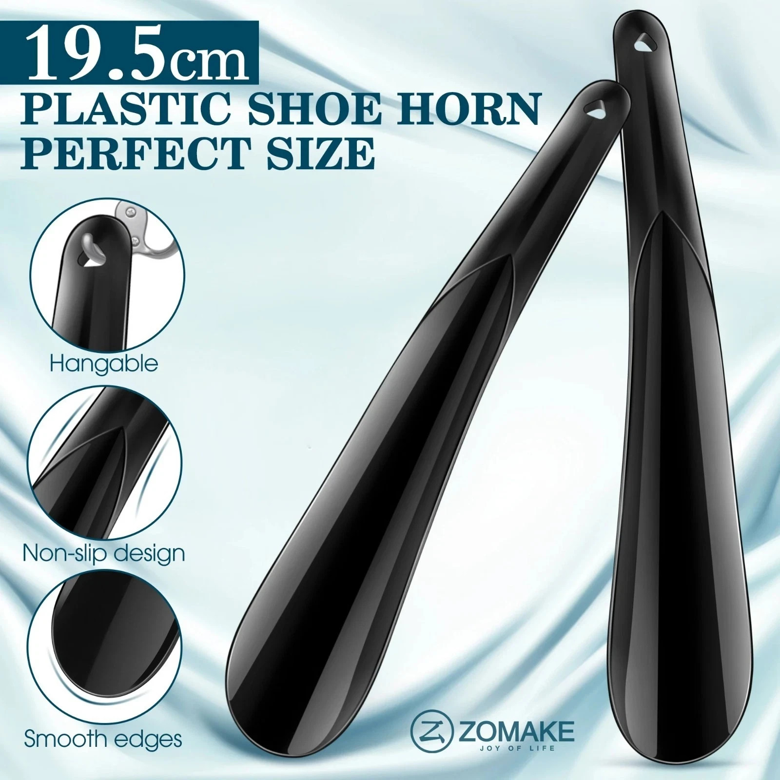 2x Black Plastic Shoe String Shoe Horn Lightweight Prevent Damage