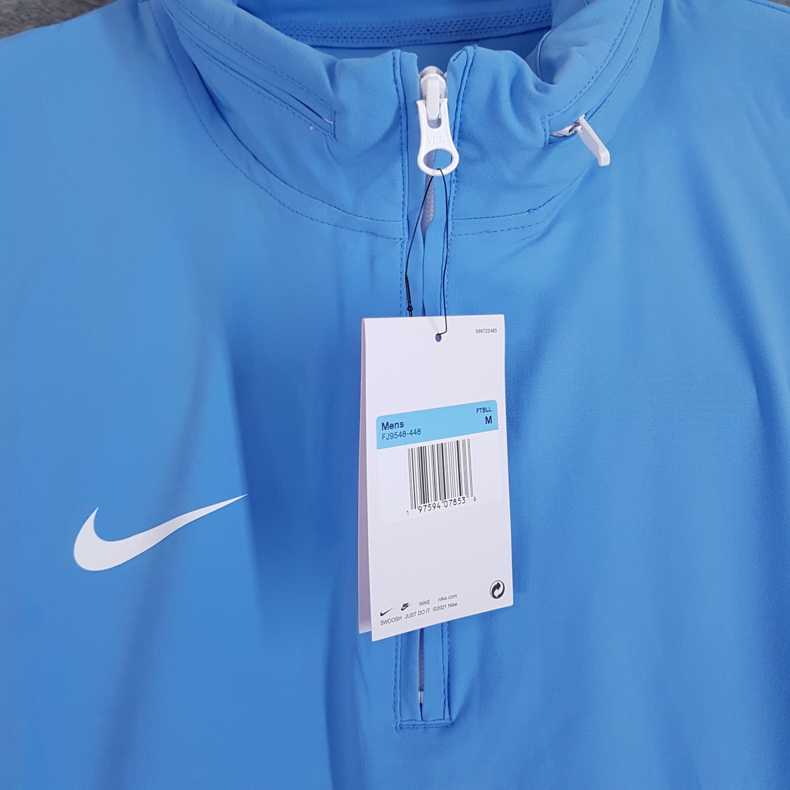 NIKE Football Hooded Woven 1/4 Zip Coaches Jacket Mens MEDIUM UNC Blue White