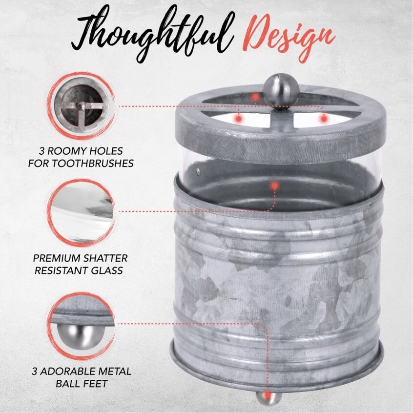 Autumn Alley Galvanized & Glass Farmhouse Bathroom Accessories Set- 4 pieces