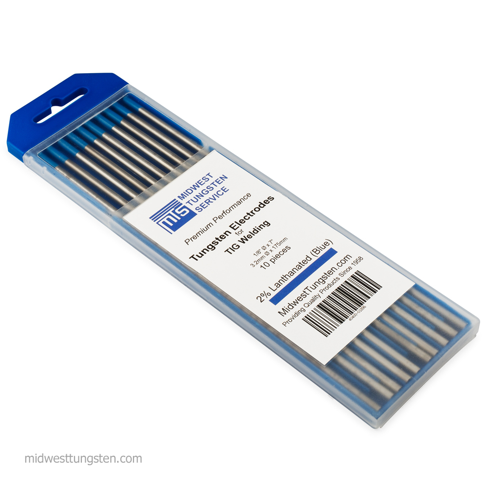 TIG Welding Tungsten Rod Electrodes 2% Lanthanated 1/8” x 7” (Blue, WL20) 10PK
