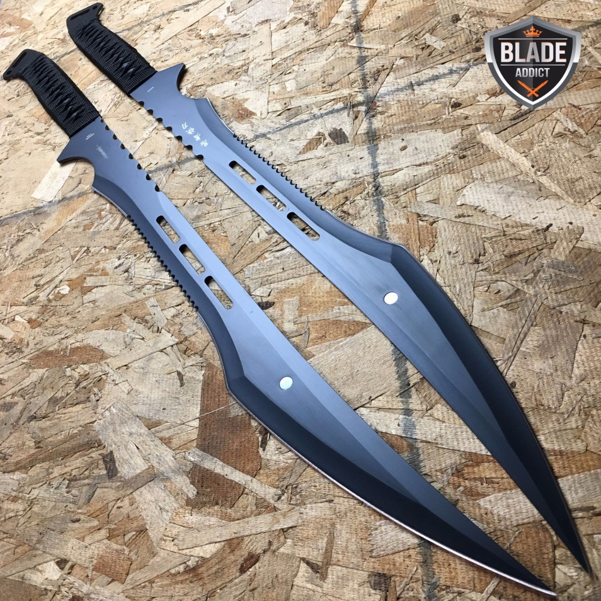 2 PC Ninja Tactical TWIN DUAL Fixed Blade Hunting Machete Combat Sword Katana