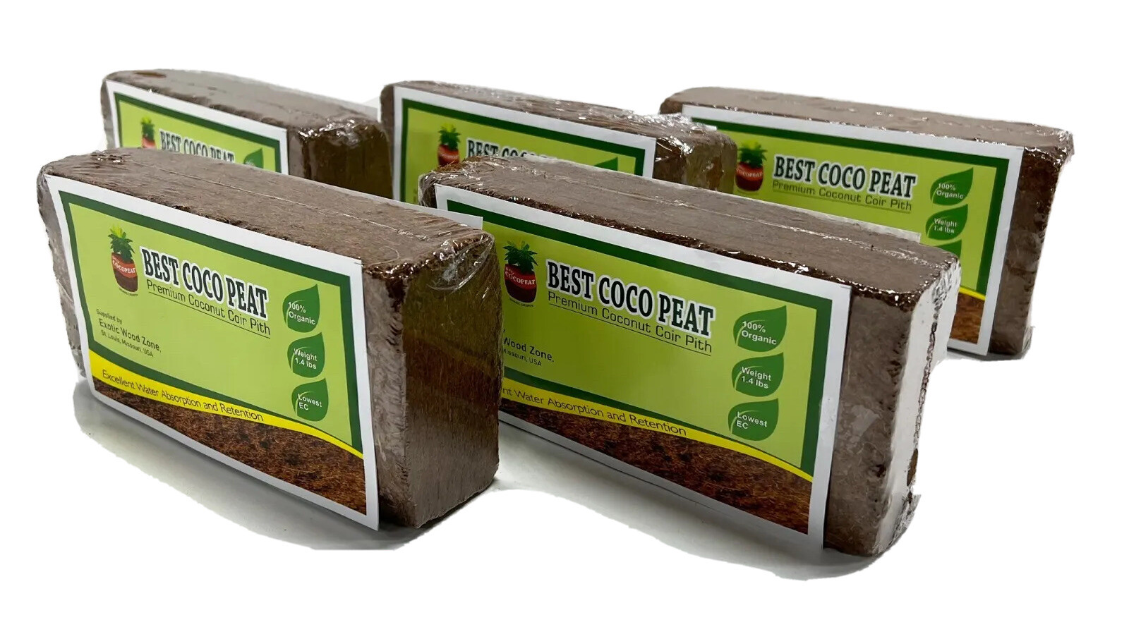 5 Bricks, Best Coco Peat-Premium Coir Pith, 650g/1.4 Lbs, Lowest EC & Ph Value