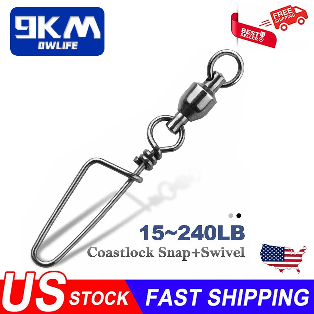 50Pcs Ball Bearing Swivels with Stainless Steel Coastlock Snap Fishing Connector