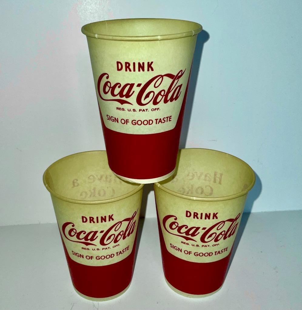 VINTAGE 1960s COKE COCA COLA LILY WAX PAPER CUPS LOT OF 3 ADVERTISING NOS