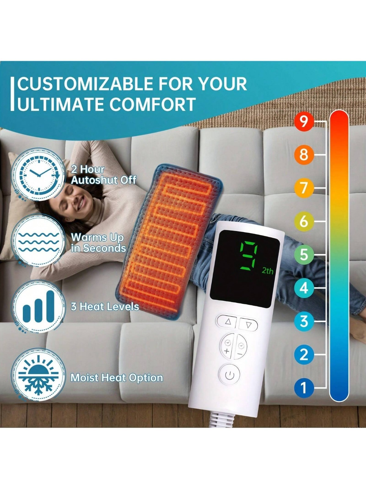 Heating Pad - Electric Heating Pads for Back,Neck, 9 Heat Settings & Moist Heat