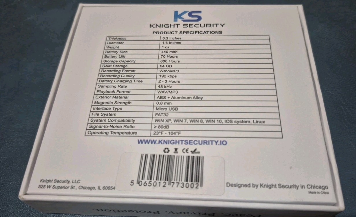 NEW KS Knight Security Mini Magnetic Voice Audio Hidden Recorder Spy 800hrs 64GB