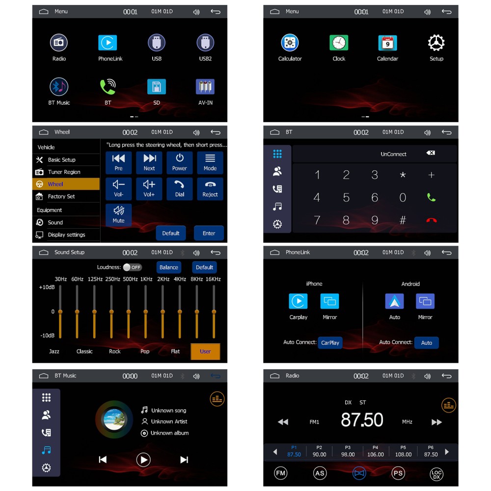 7'' Double 2 Din Car Radio Car Stereo Touch Screen Android Auto BT Apple CarPlay