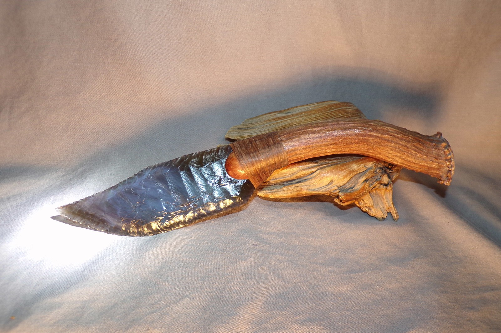 Large Rainbow Obsidian Bowie Knife Flint Knapping Black Powder Mountain COA