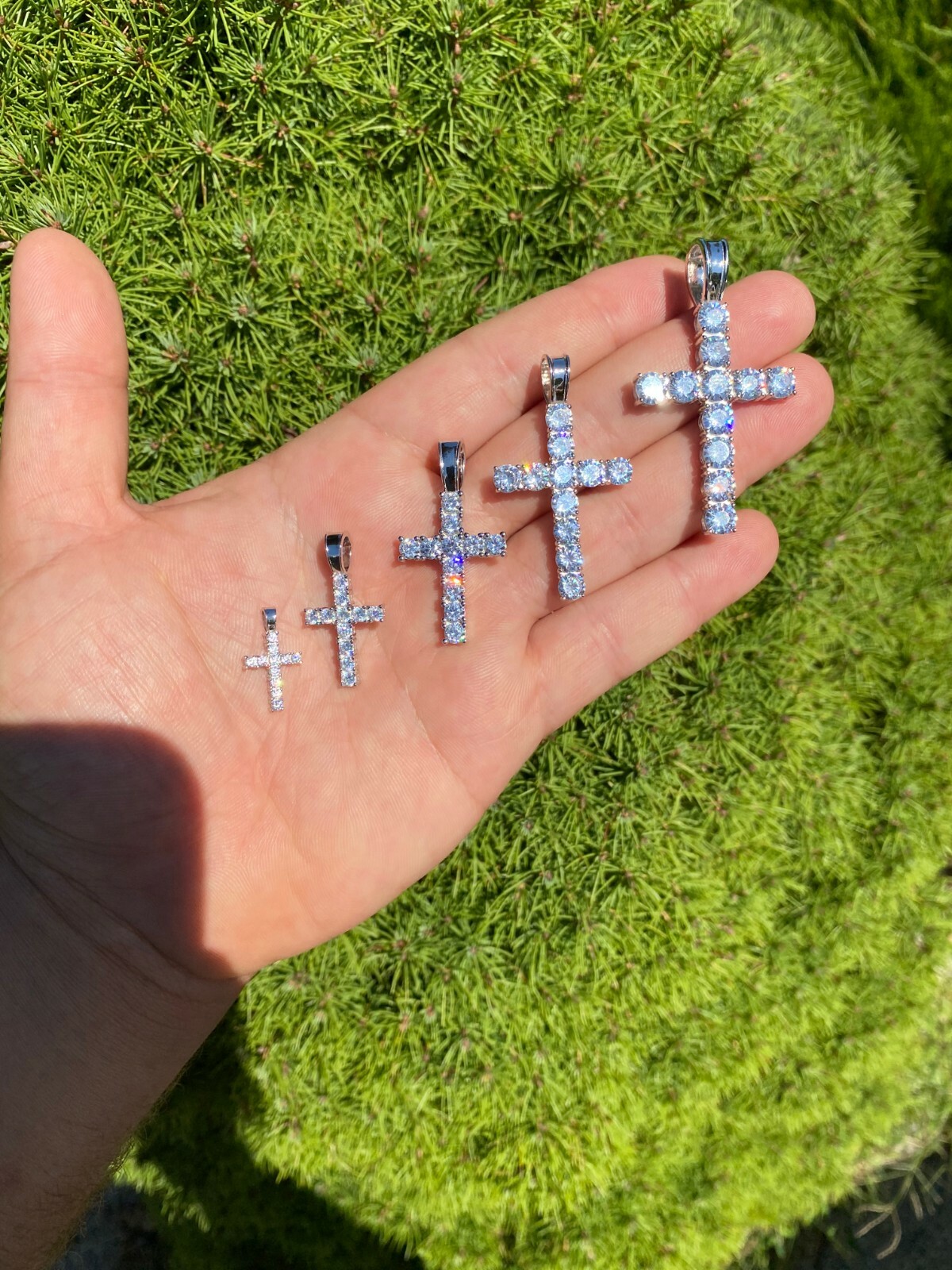 Real 925 Silver Cross Iced Pendant MOISSANITE Necklace Passes Test Hip Hop GRA