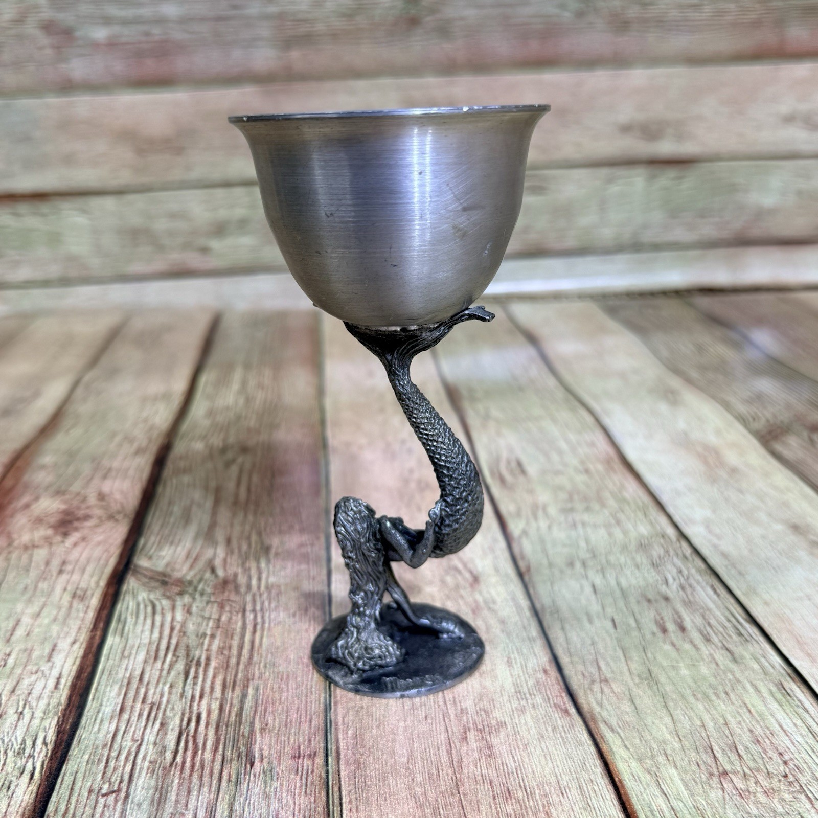 Vintage Maurus Gallo Pewter Mermaid Goblet 6.25 inches Renaissance