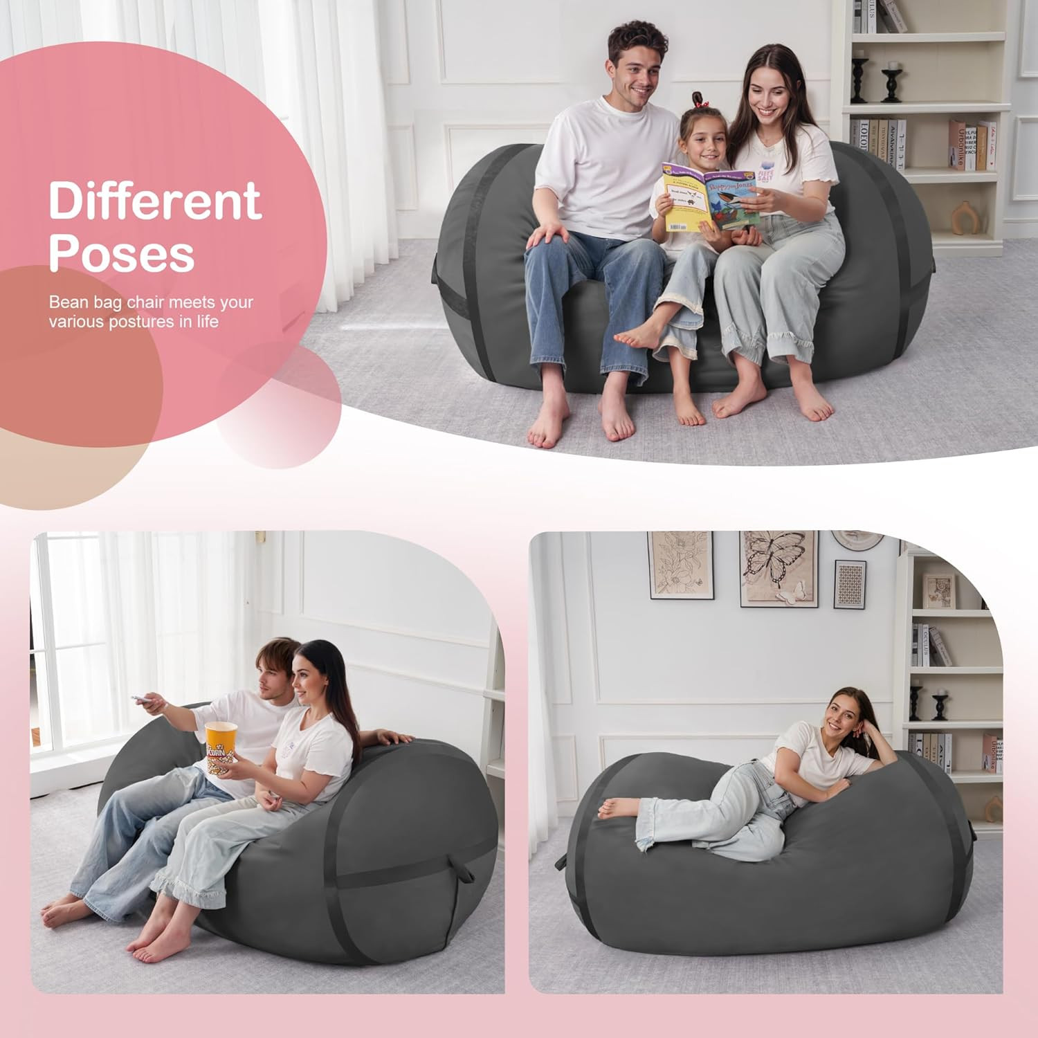 4Ft Bean Bag Chair Giant Bean Bag Chairs for Adults with Memory Foam Filled, ...