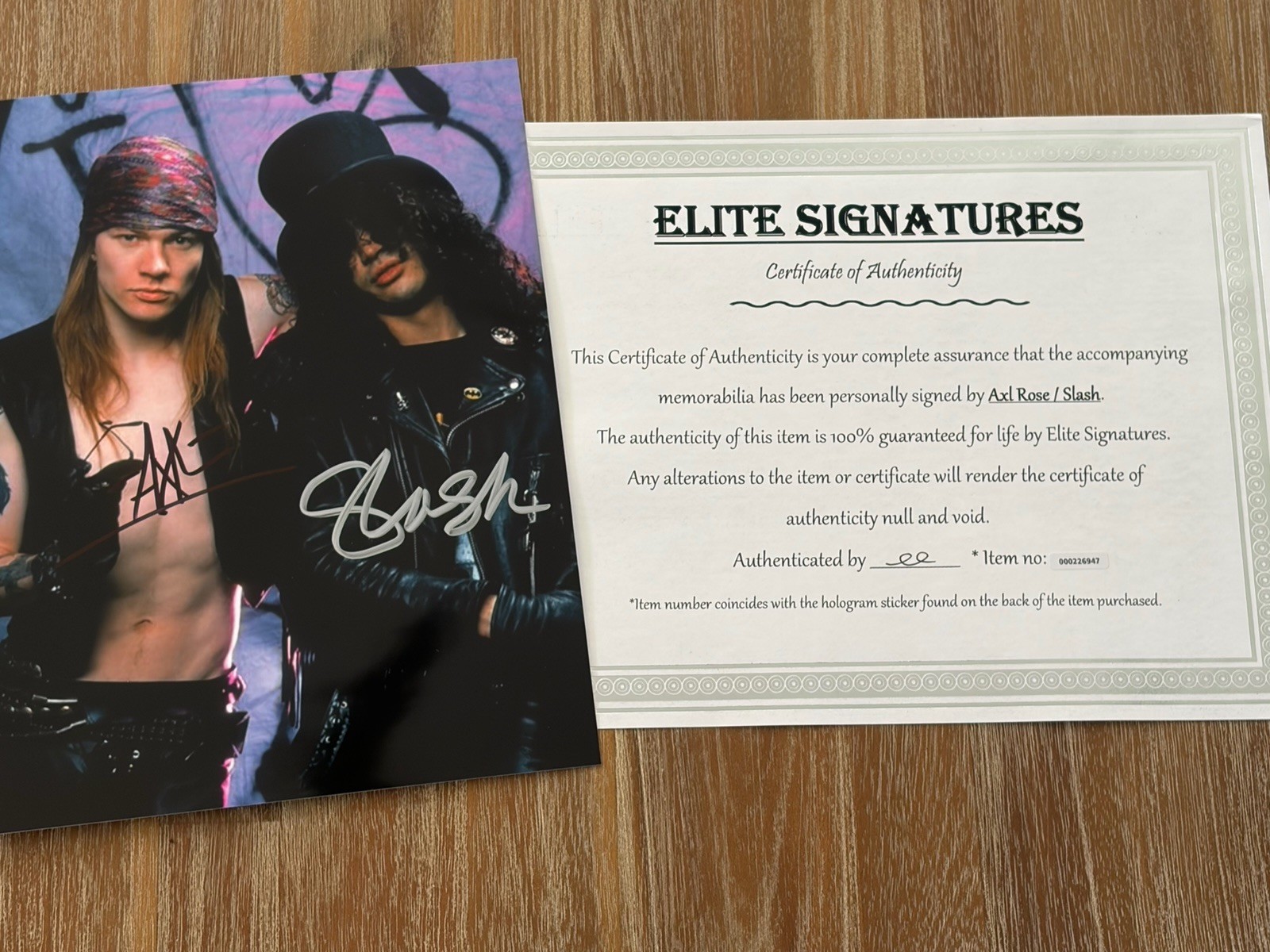 Axl Rose AND Slash autographed 8x10 photo, signed, authentic, Guns N Roses, COA