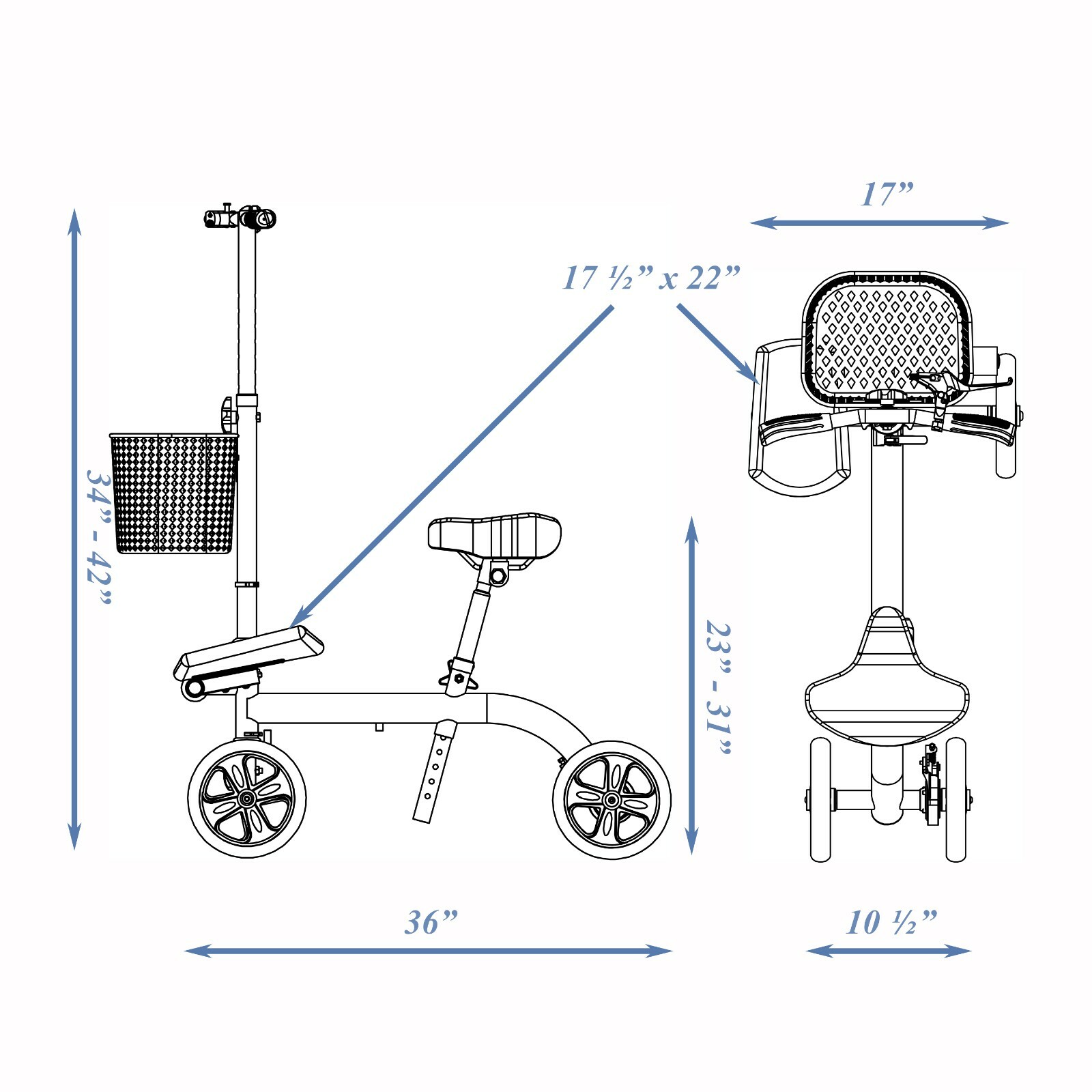 Tuffcare Smooth Seated Knee Scooter, Slow Propelled Mobility Knee Walker