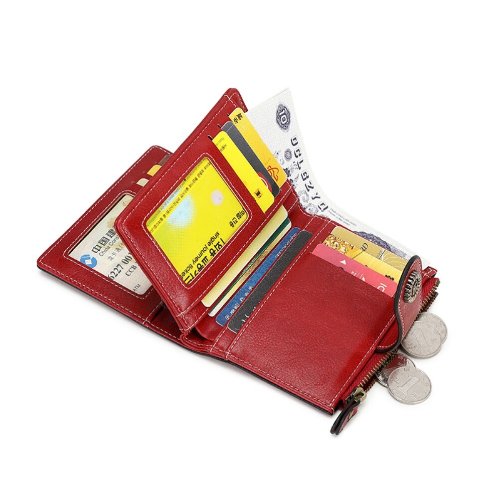 Women Small Leather RFID Blocking Wallet Mini Bifold Purse