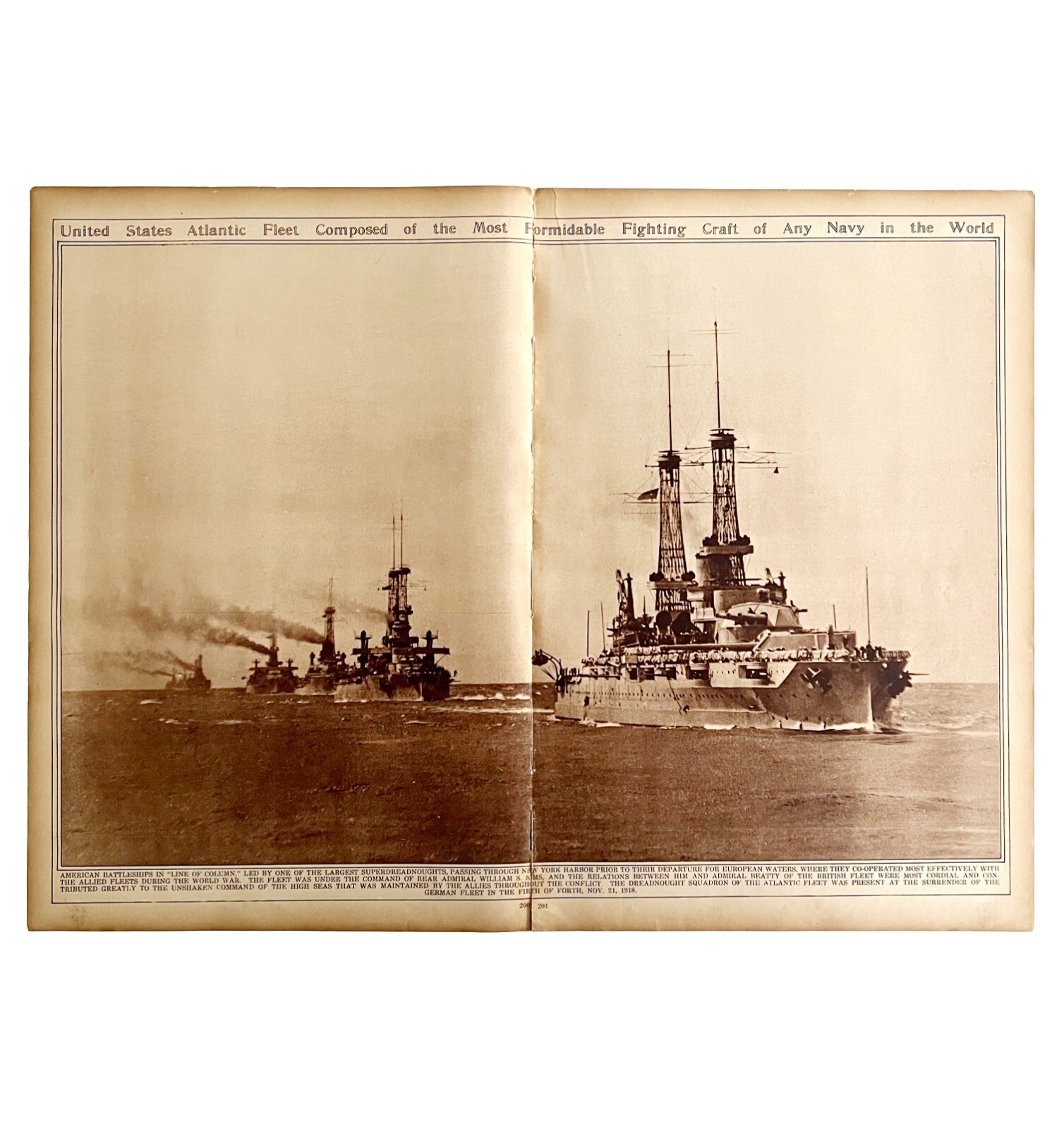 US Atlantic Navy Fleet Warship WW1 1920s Dreadnoughts Military Centerfold LGBin5