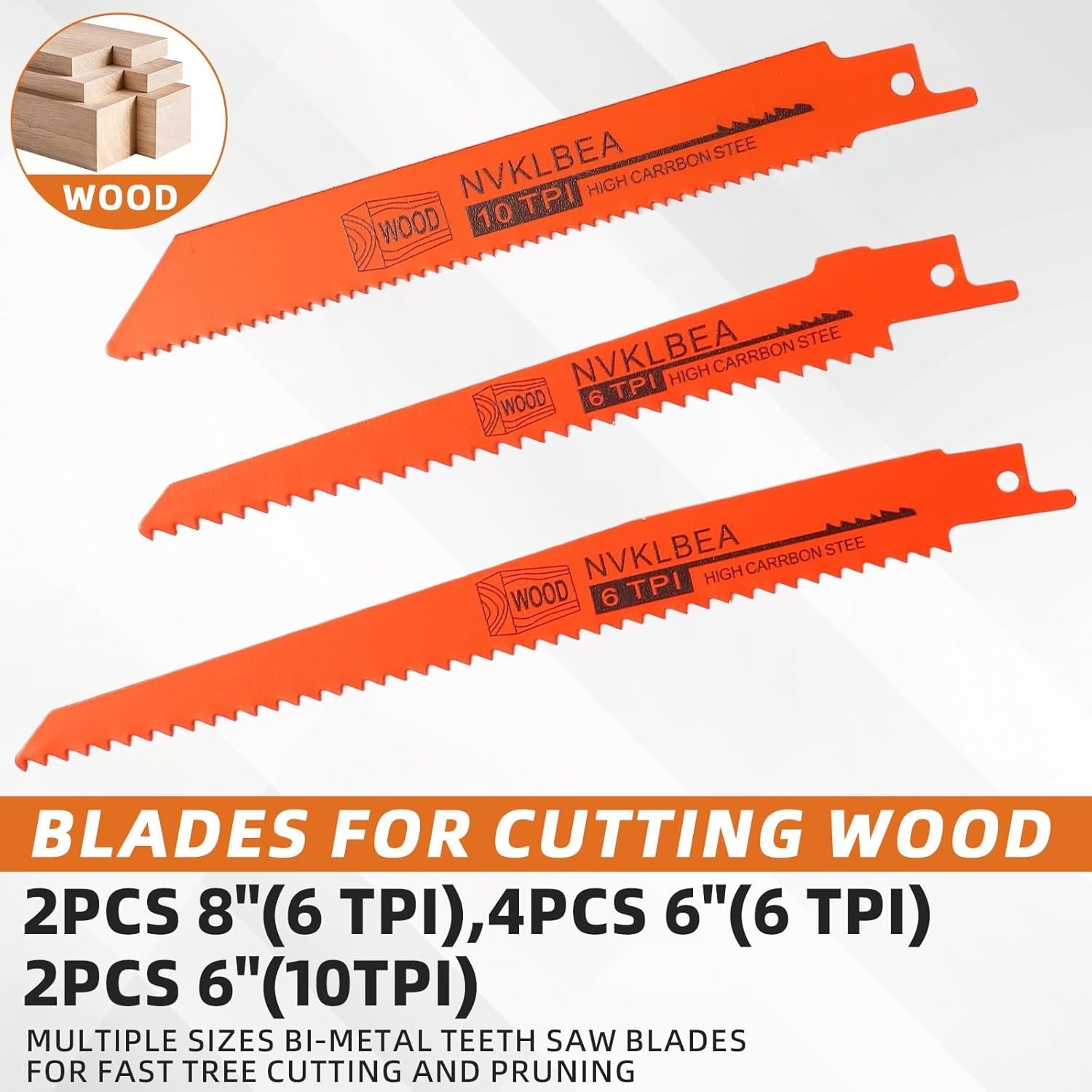10-Piece Reciprocating Saw Blades 6 & 8 Inch Wood & Metal Cutting Saw Blades Pre