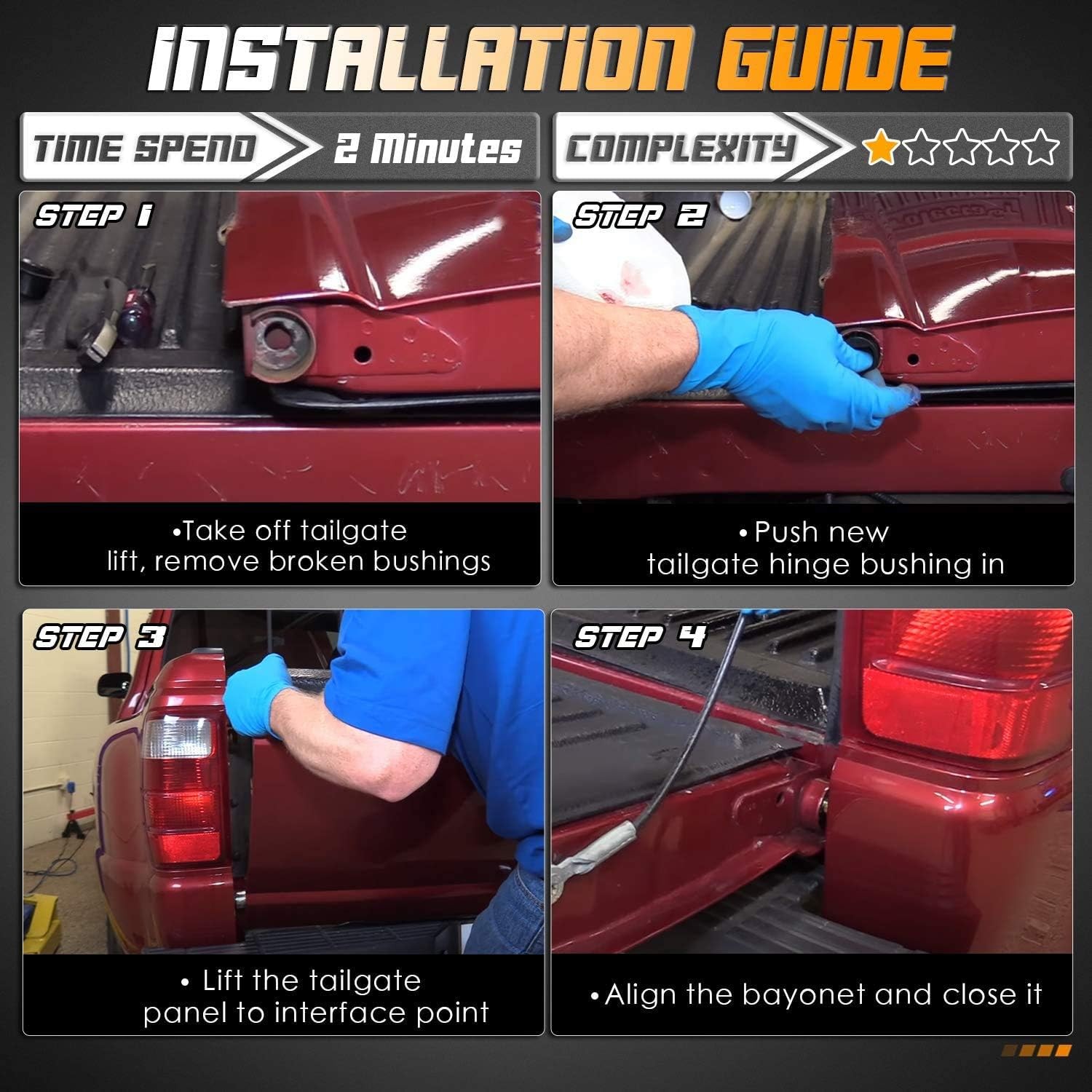 Tailgate Bushings Left and Right Tail Gate Insert Kit Compatible with 1500 2500