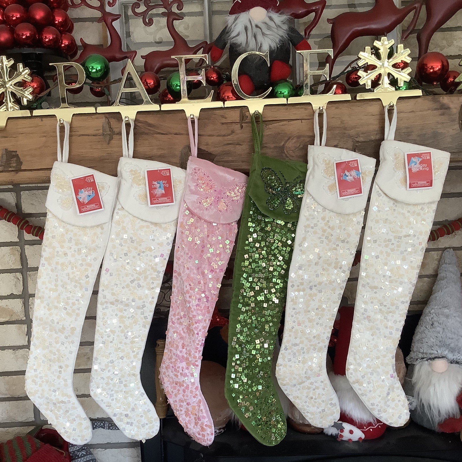 1 Vintage Target Pink OR Green Butterfly Christmas stocking Sequin Sequins