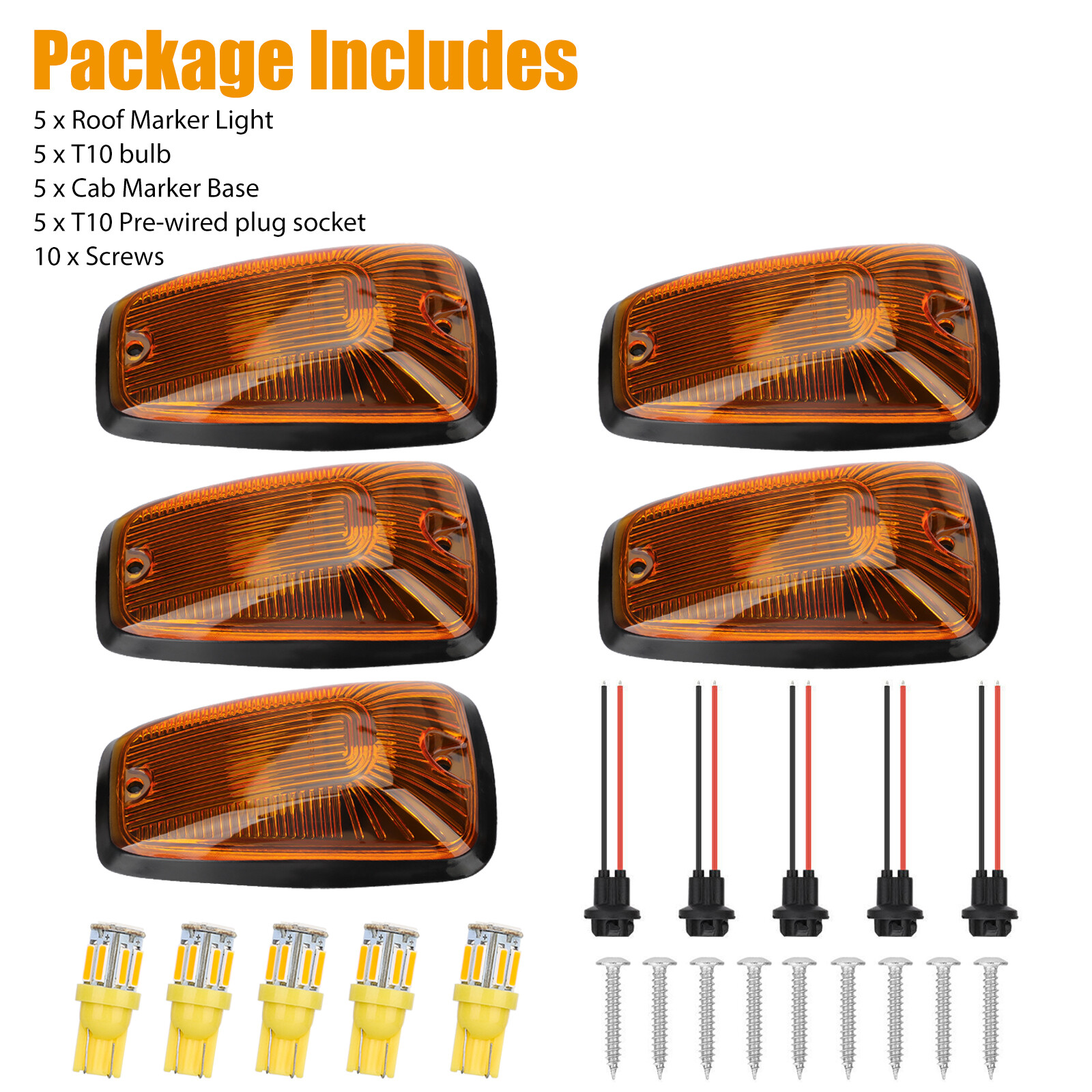 5x Clear Lens Amber LED Cab Marker Roof Light for 88-02 Chevy/GMC Pickup Trucks