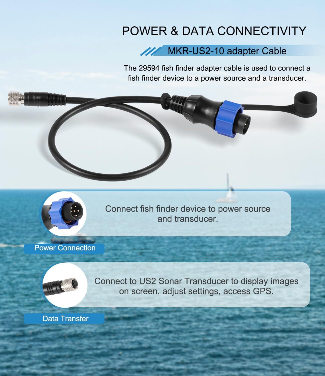 MKR-US2-10 US2 Lowrance Adapter Cable for Sonar or Fishfinder DualBeam Plus
