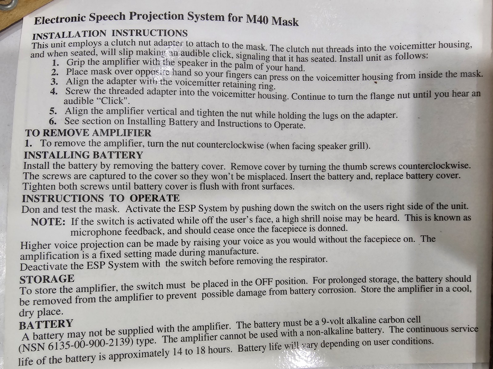NEW MSA Audio Frequency Amplifier For Gas Masks VPU Voice Projection SEALED